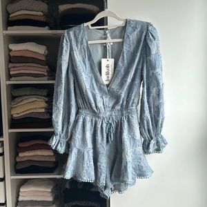 Indikah by Angel Biba Blue Floral Summer Romper Size Medium NWT